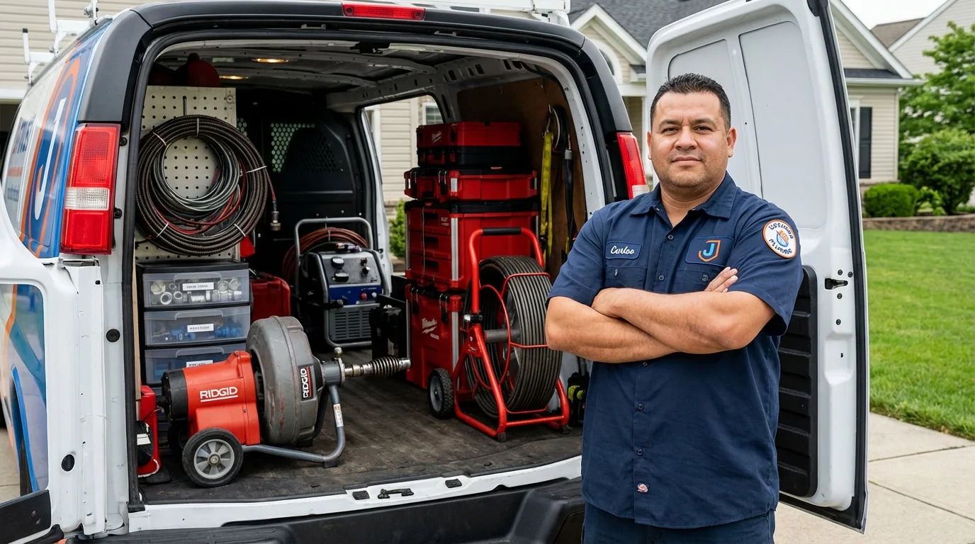 Professional drain cleaning equipment and Johns Plumbing LLC plumber in Cornville