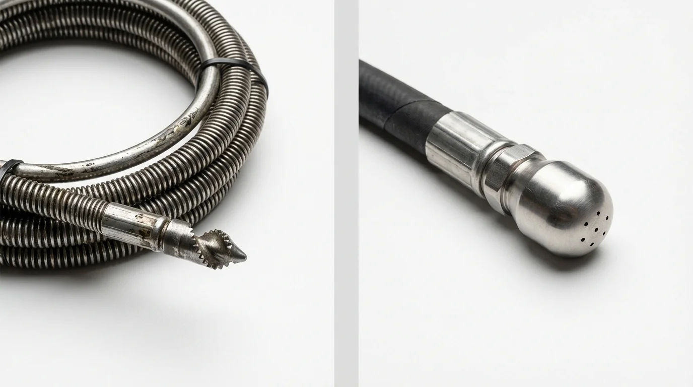 Drain snake cable and hydro jetting nozzle used for drain cleaning in Cornville, AZ