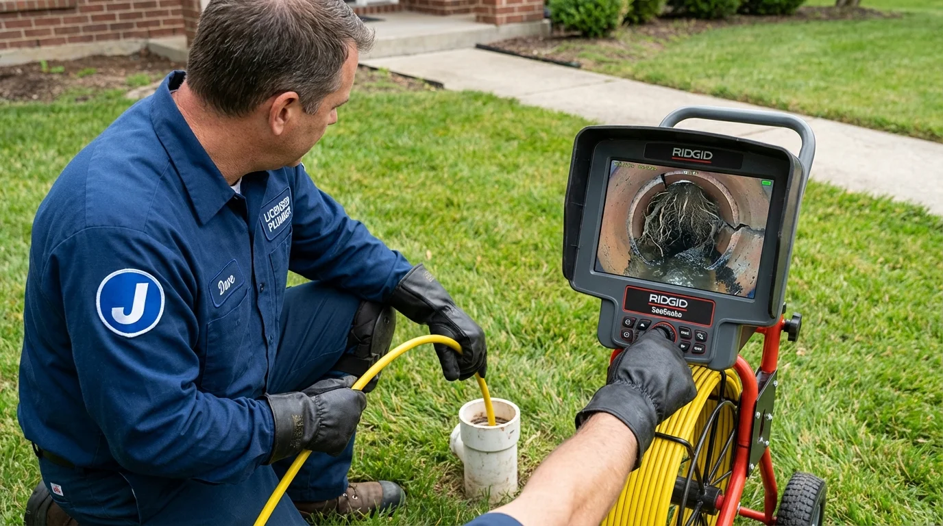 Sewer camera inspection being performed by Johns Plumbing LLC in Cornville